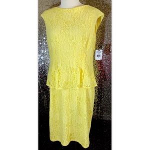 American Living 14 Dress Yellow Floral Lace Peplum